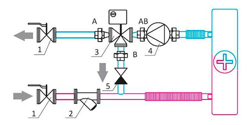 Схема с использованием трёхходового клапана